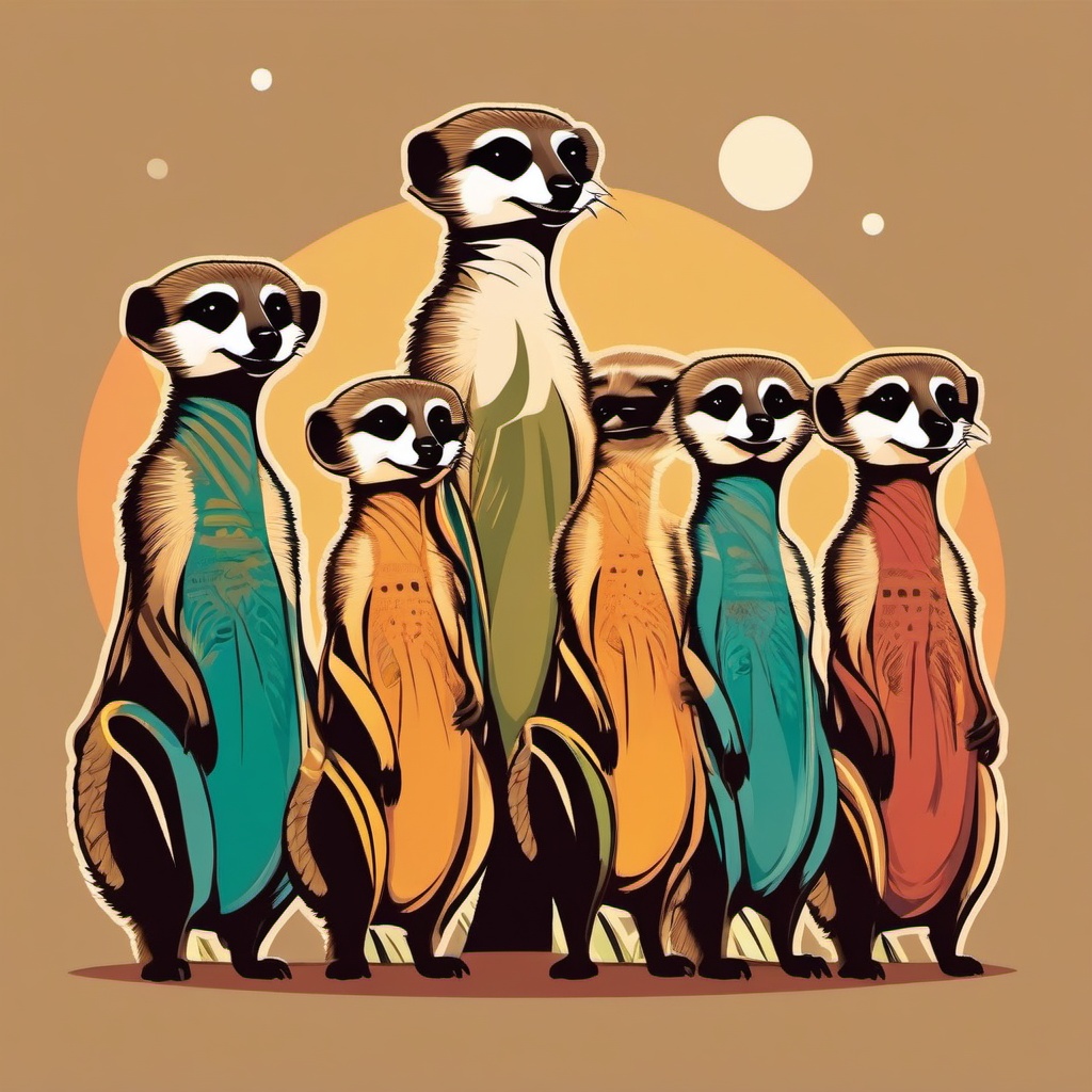 Meerkat Sticker - A group of meerkats standing alert in the desert. ,vector color sticker art,minimal