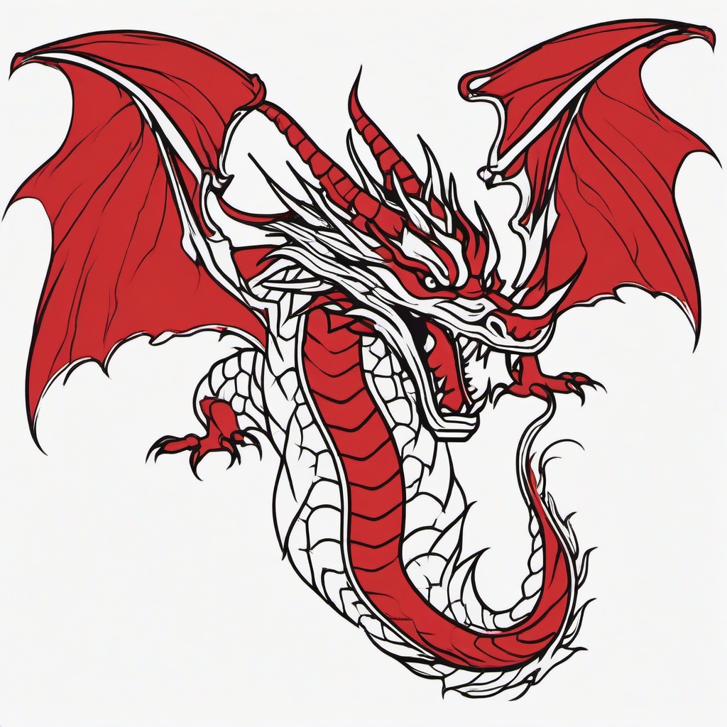 Red Dragon Tattoo Outline - Outline-style tattoo featuring a red dragon.  simple color tattoo,minimalist,white background