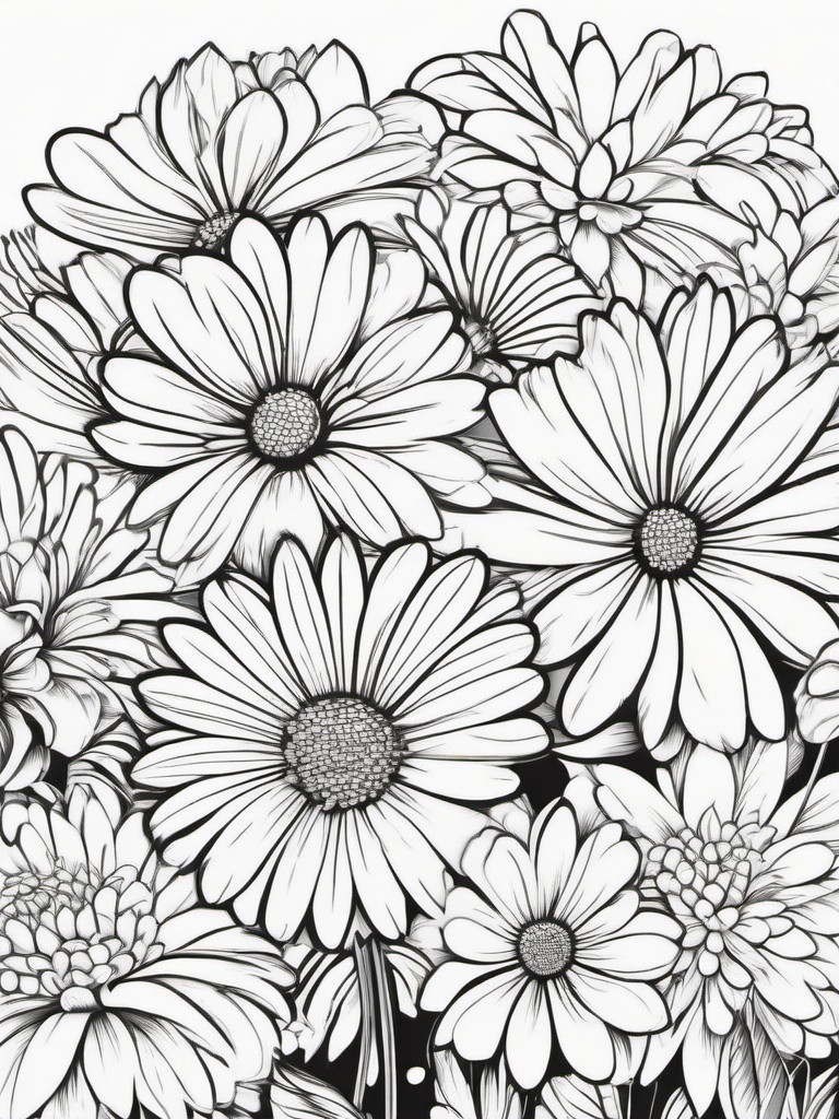 Floral Daisies - Simple white petals with cheerful centers.  outling,coloring pages,black and whit