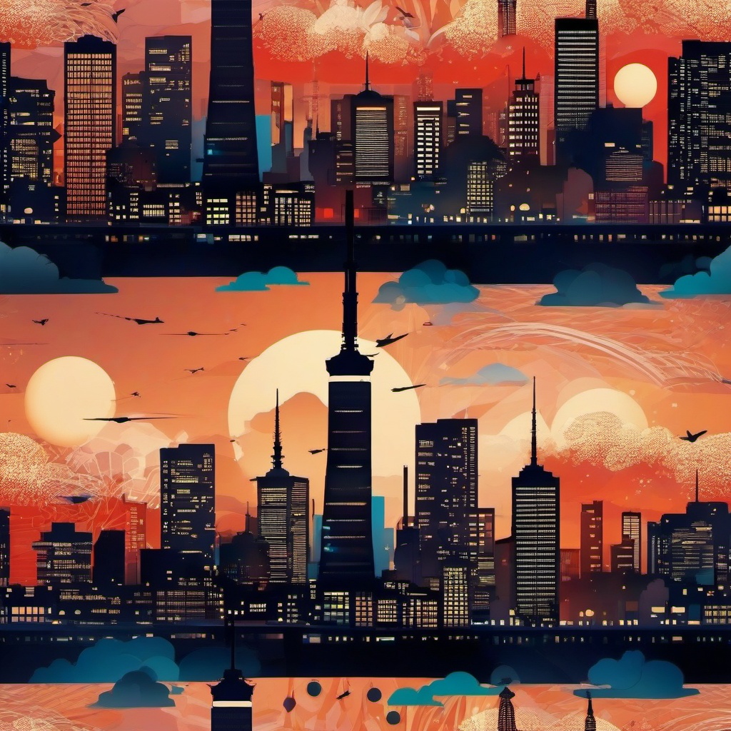 Background City - Tokyo Skyline at Dusk  intricate patterns, splash art, wallpaper art