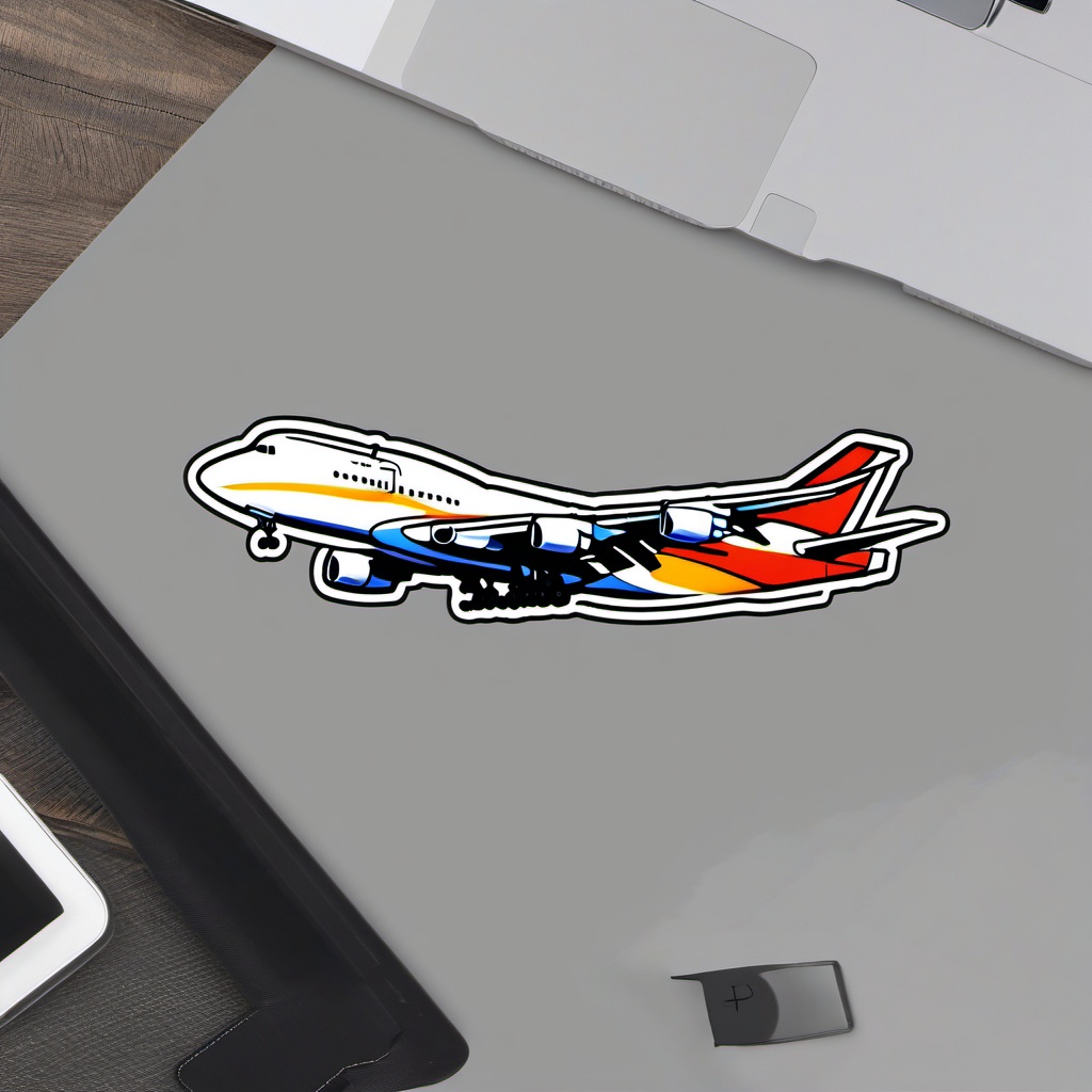 Cargo Plane Landing Sticker - Runway touchdown, ,vector color sticker art,minimal