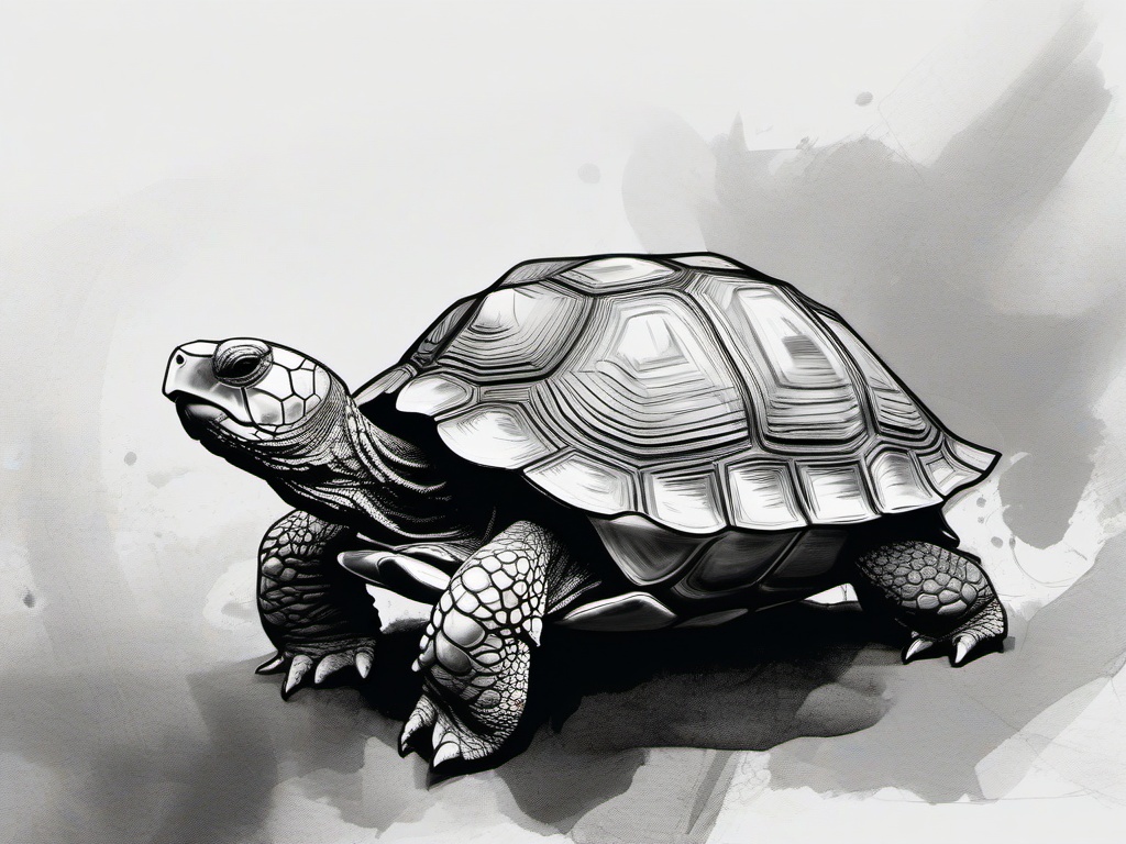 drawing of a tortoise  minimal rough sketch scribbles,doodles,black and white