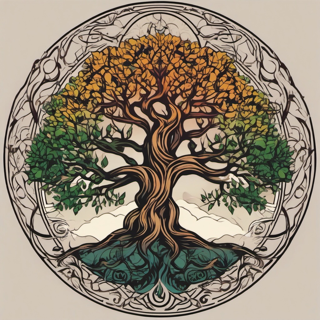 yggdrasil tree tattoo  simple vector color tattoo