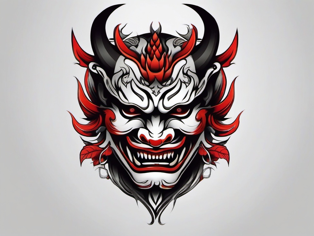 hannya head tattoo  simple color tattoo,white background,minimal