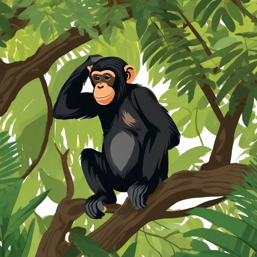 Cute Chimpanzee in a Forest Canopy  clipart, simple