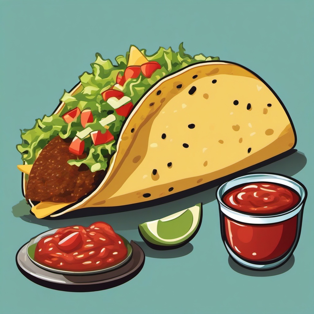 Taco clipart - taco served with chips and salsa  color,minimalist,vector clipart