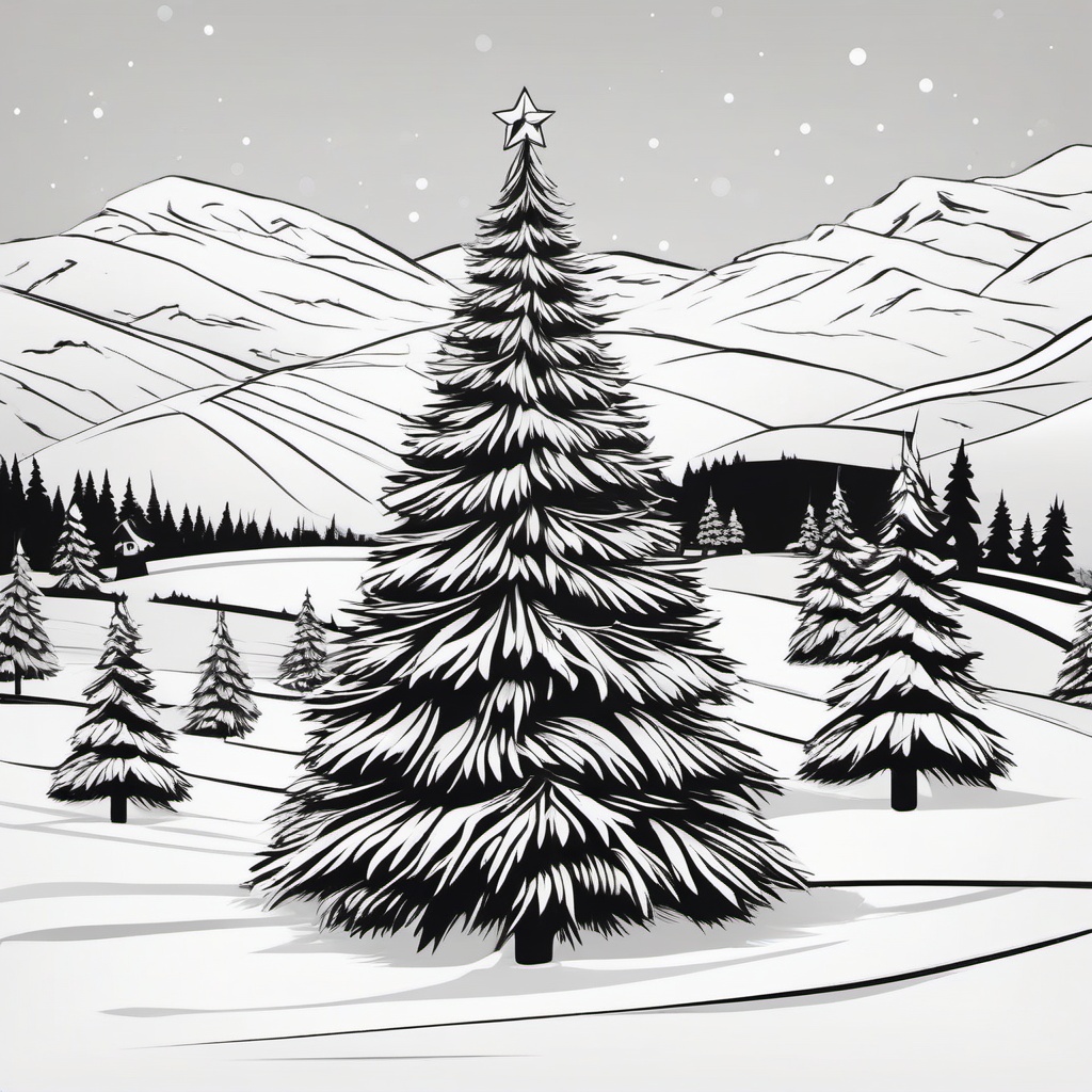 Christmas Tree Clipart Black and White, Decorating a Christmas tree farm with Christmas tree clipart black and white simple, 2d flat draw in pencil style