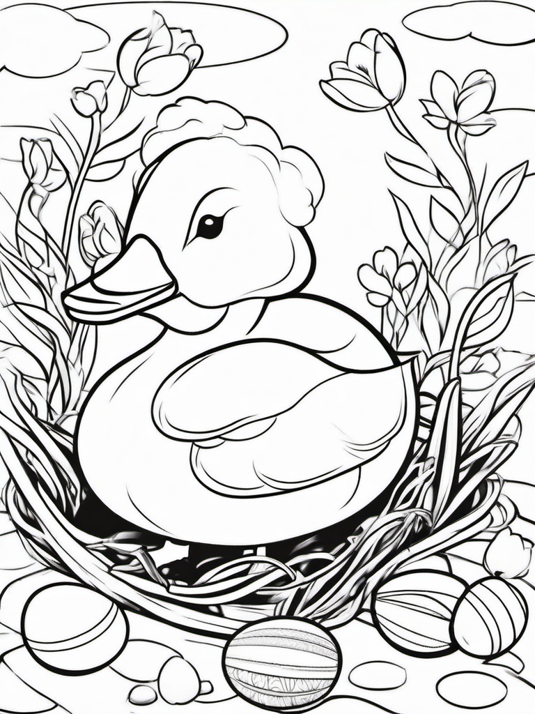 Easter Eggs Coloring Pages - Easter Eggs with a duck  simple coloring pages