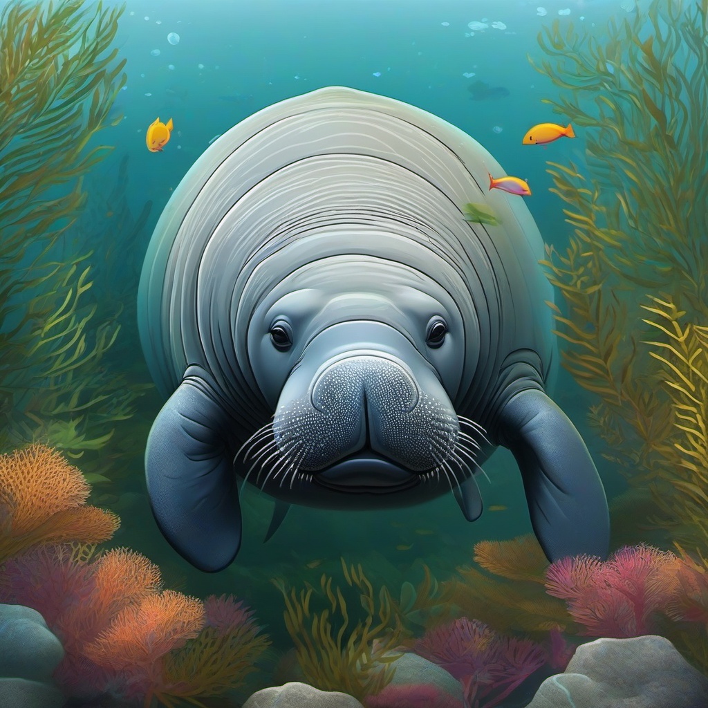 Manatee cartoon - gentle, slow-moving aquatic mammal  