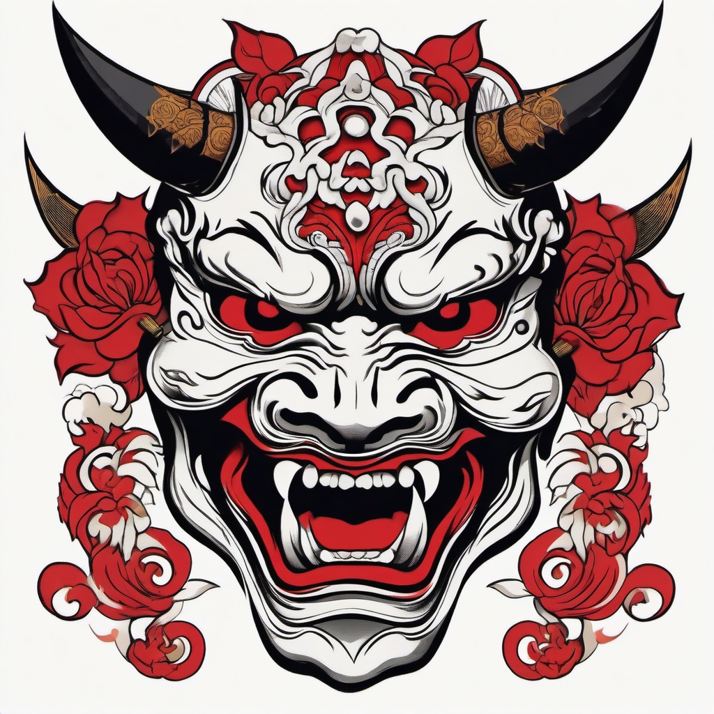 Irezumi Hannya - Traditional Japanese Irezumi Hannya mask tattoo.  simple color tattoo,white background,minimal