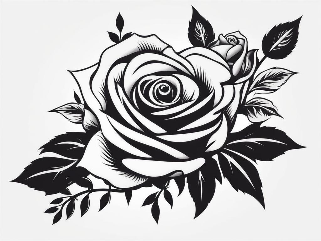 Rose black tattoo, Tattoos showcasing the elegance of black roses. , color tattoo design, clean white background