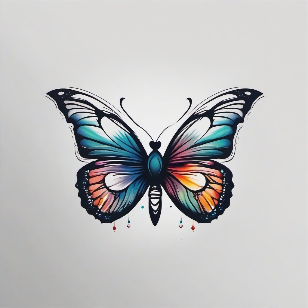 spiritual butterfly tattoo  simple color tattoo, minimal, white background