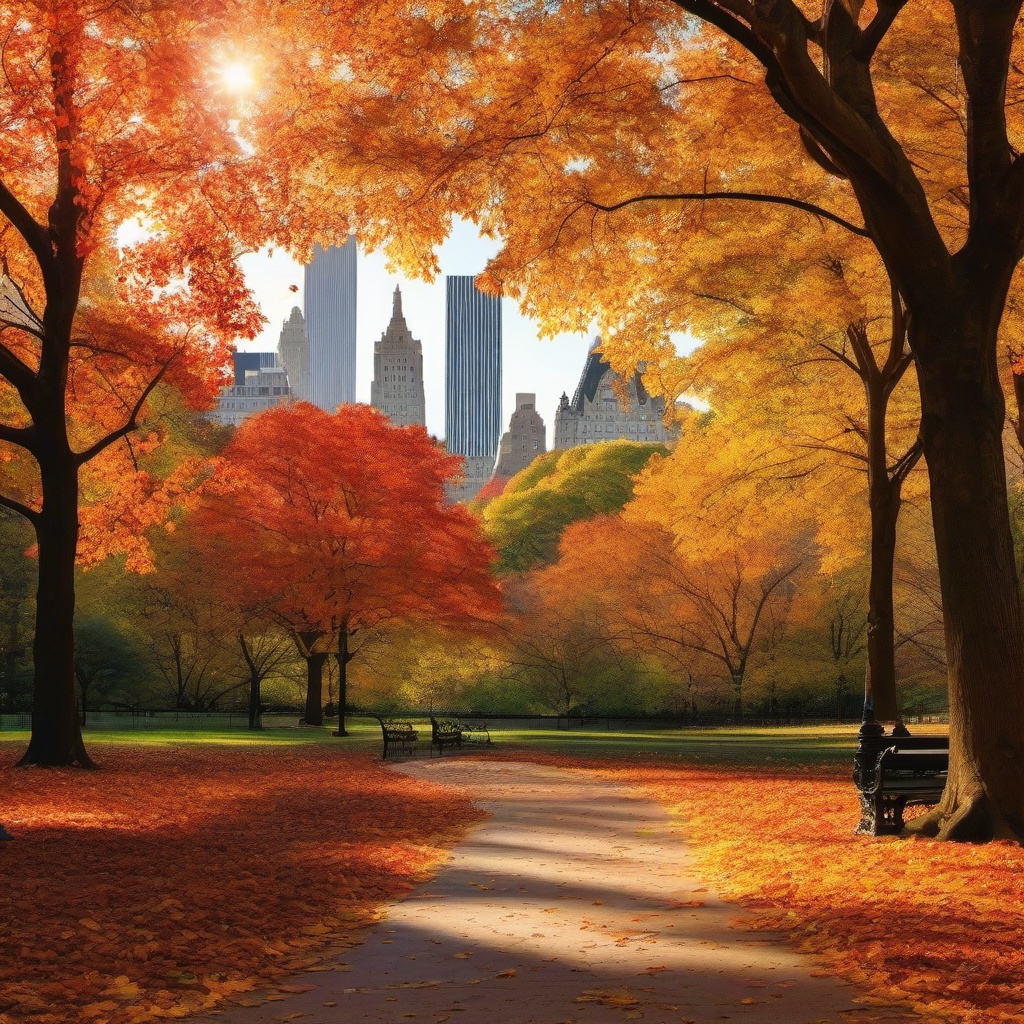 Fall Background Wallpaper - Autumn Leaves in Central Park, NYC  wallpaper style, intricate details, patterns, splash art, light colors