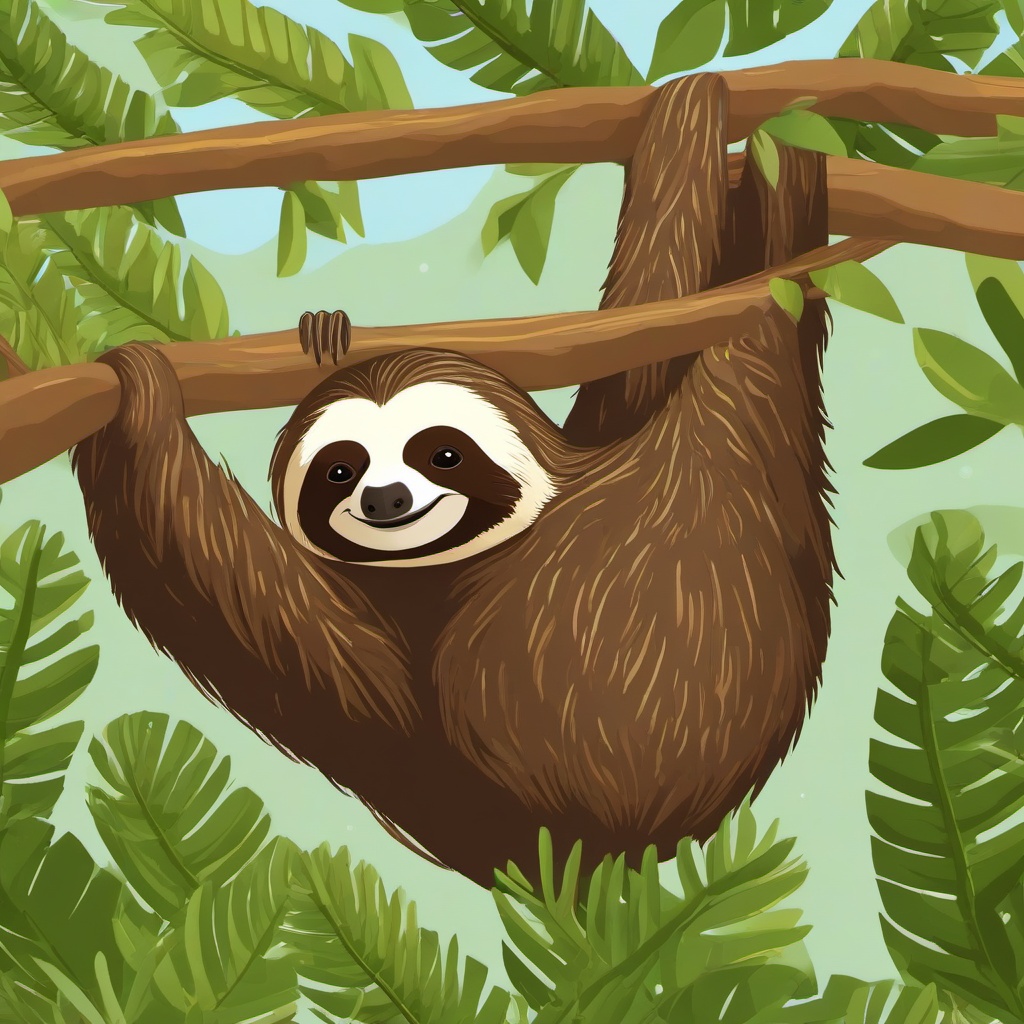 Sloth cartoon - slow-moving, tree-dwelling animal  