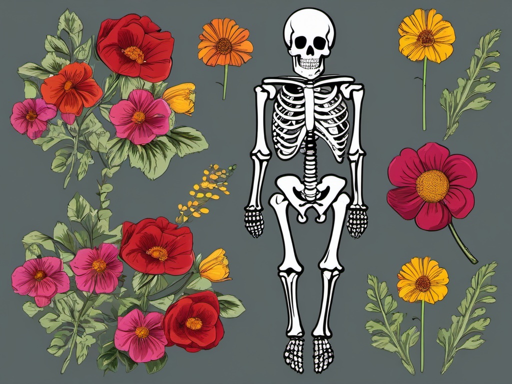 Skeleton clipart - skeleton with flowers  clipart