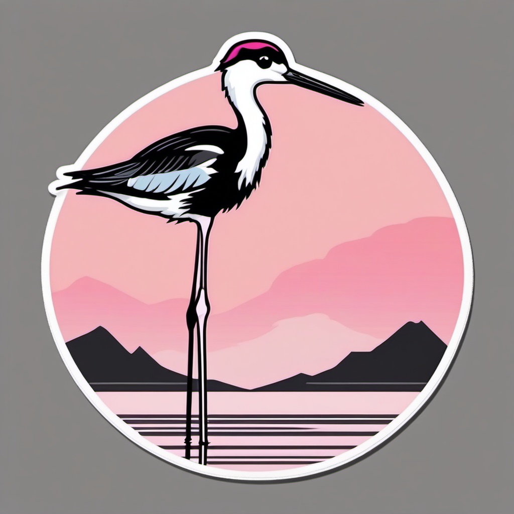 Black-Necked Stilt Sticker - A black-necked stilt with long pink legs, ,vector color sticker art,minimal