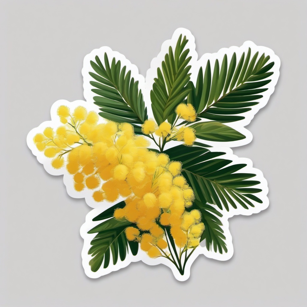 Mimosa Sticker - Capture the fluffy and fragrant blossoms of mimosa trees with this delicate sticker, , sticker vector art, minimalist design