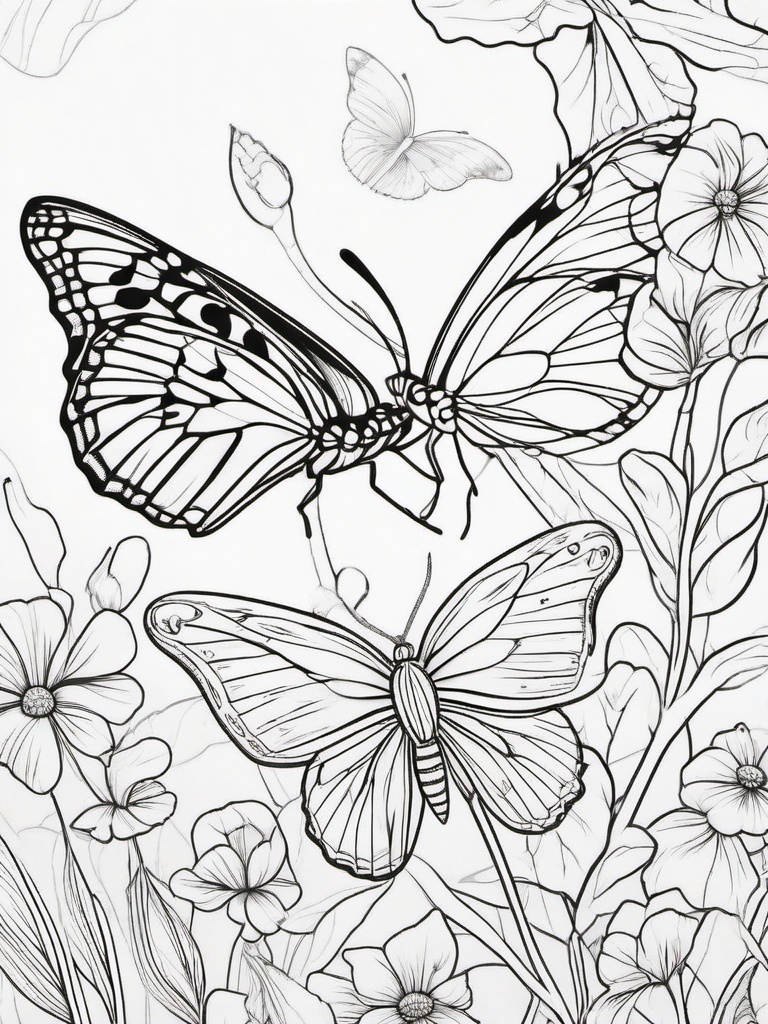 Butterfly with Ladybug Coloring Pages - Adorable Scene of Two Insects  minimal black outline printable sheet, coloring page