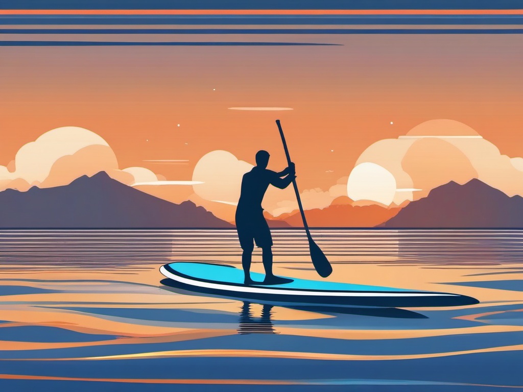 Paddleboarding Fun clipart - A paddleboarder exploring the calm lake waters., ,vector color clipart,minimal