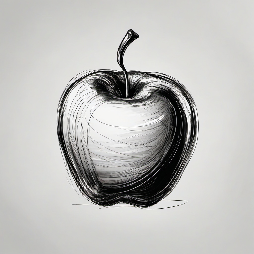 drawing of a shiny apple  minimal rough sketch scribbles,doodles,black and white