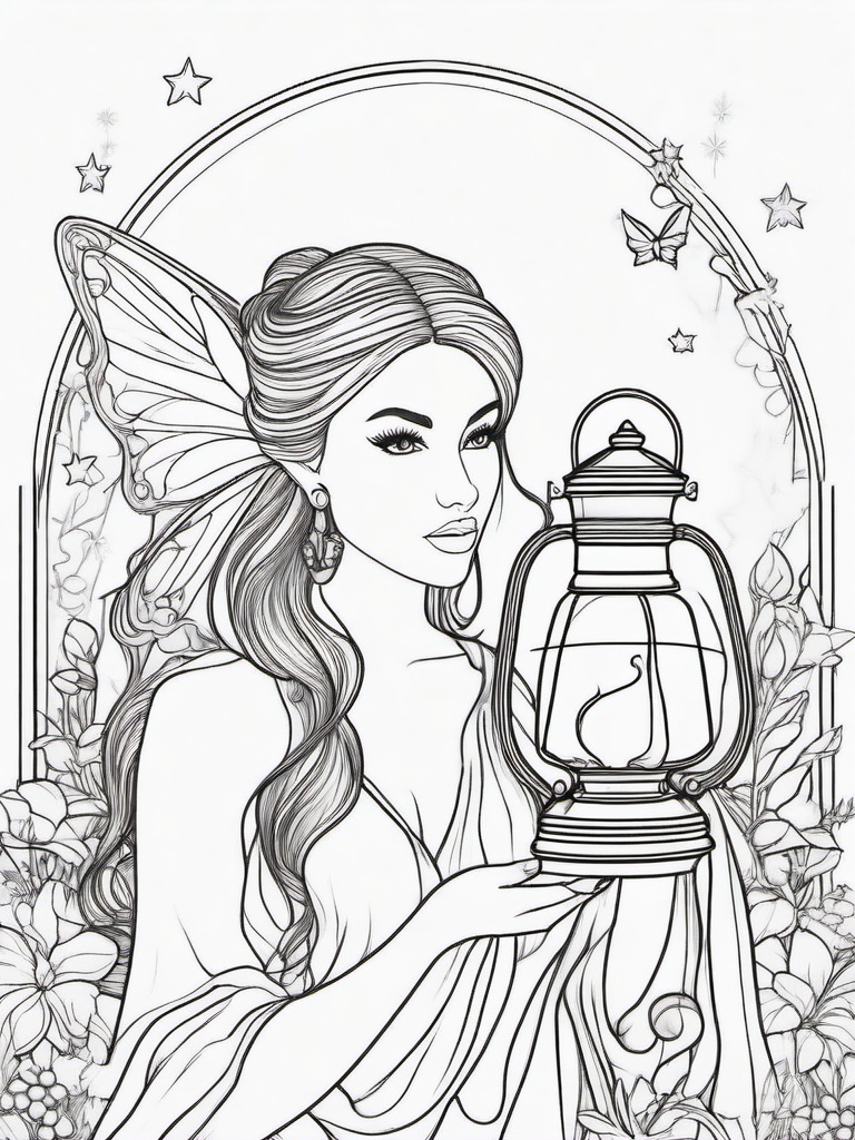 Fairy with a Magical Lantern Coloring Pages - Fairy Holding a Glowing Lantern  minimal black outline printable sheet, coloring page