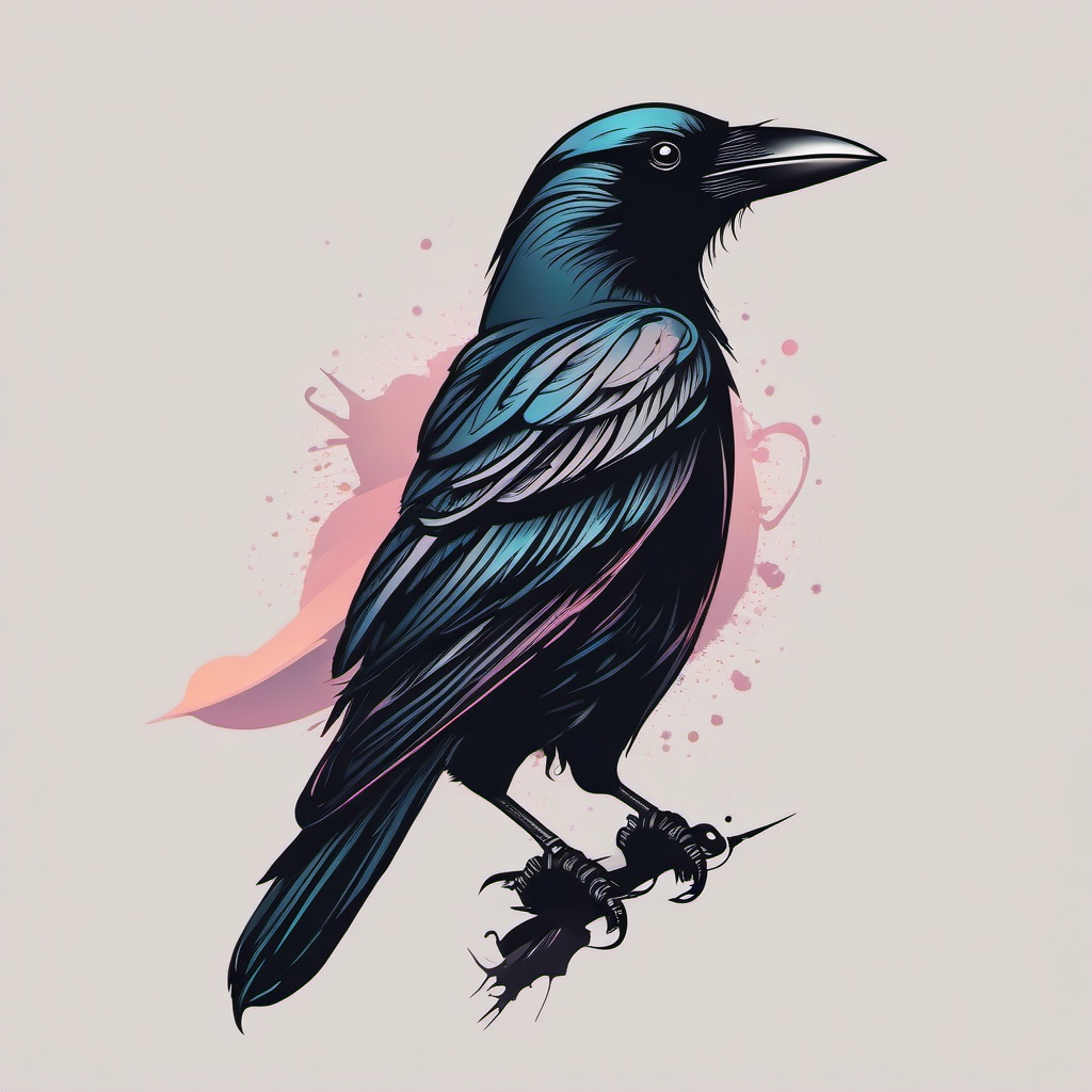 feminine crow tattoo  simple vector color tattoo