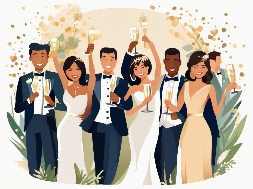 Wedding clipart - wedding guests celebrating with champagne  