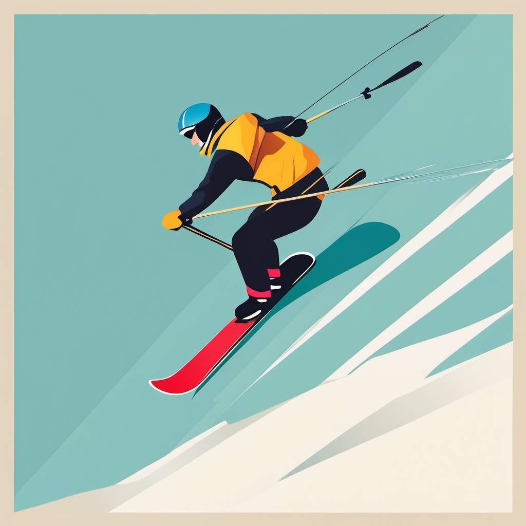 Freestyle Skiing D-spin Clipart - Freestyle skiers performing a stylish D-spin trick in the air.  color vector clipart, minimal style