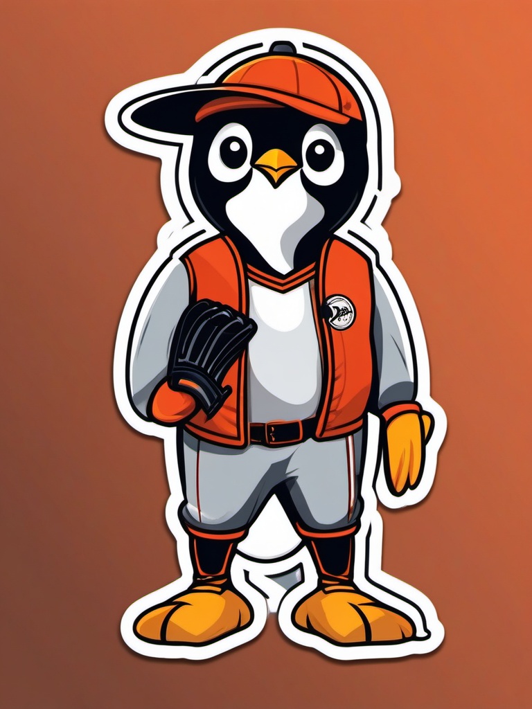 Penguin Baseball Player Sticker - A determined penguin geared up as a baseball player, ready for a home run. ,vector color sticker art,minimal