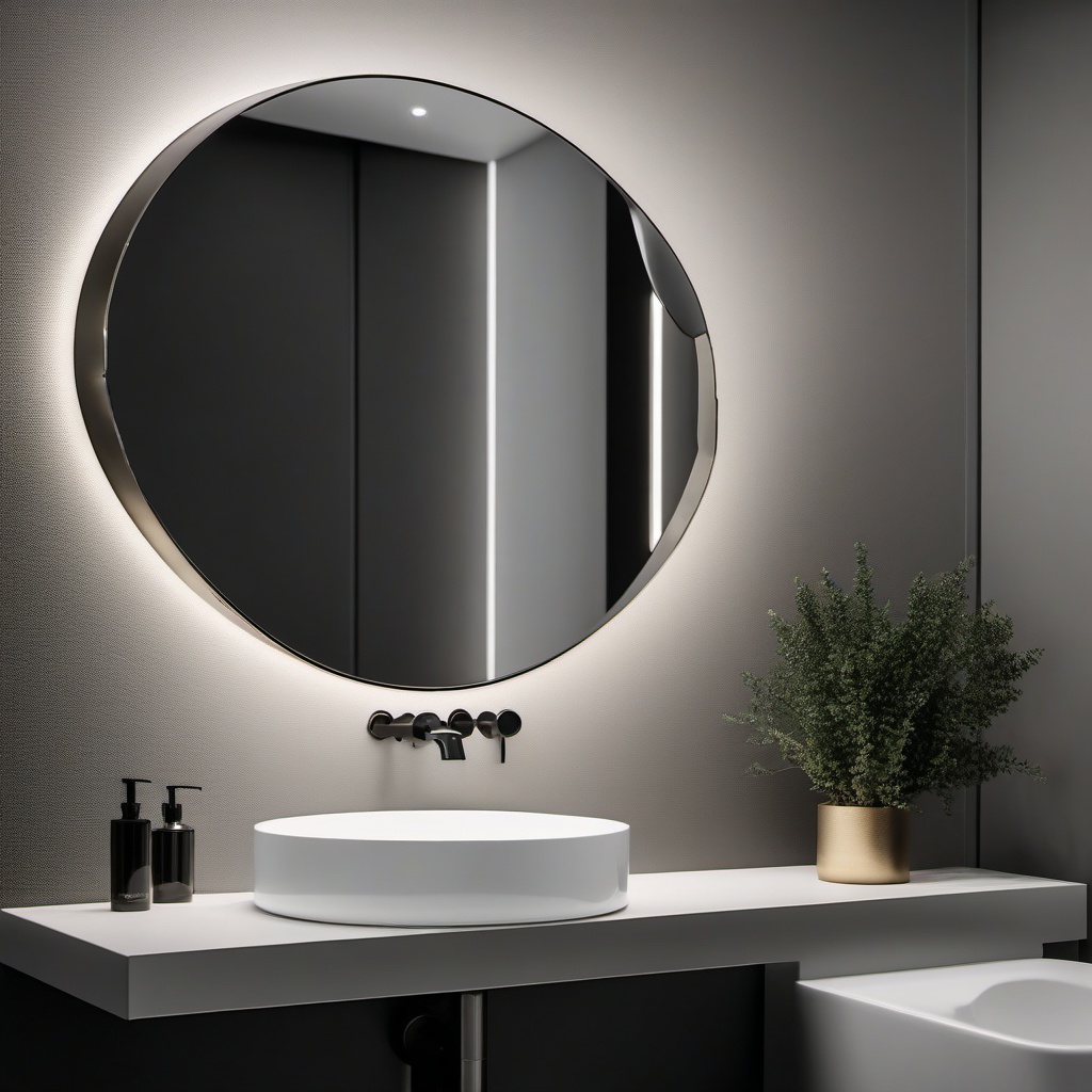 Minimalist Powder Room - Minimalism to your powder room with a floating vanity and monochrome palette. realistic, professional photography, bokeh, natural lighting, canon lens, shot on dslr 64 megapixels sharp focus