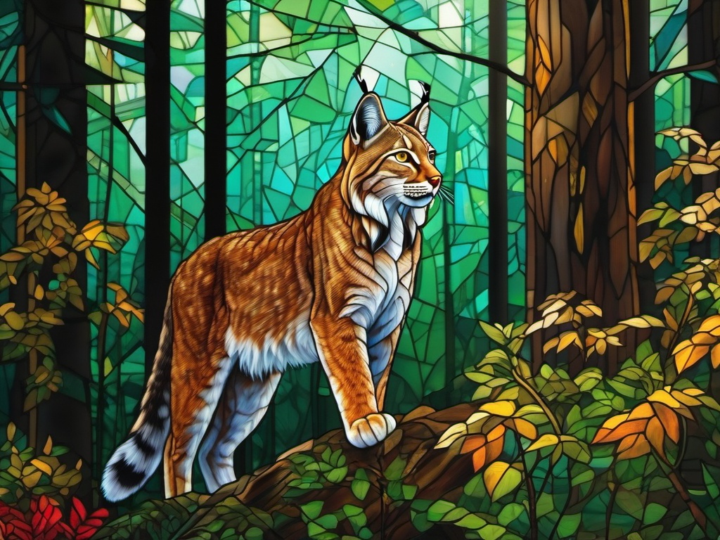 Stained Glass Lynx - Elusive lynx in dense forest  