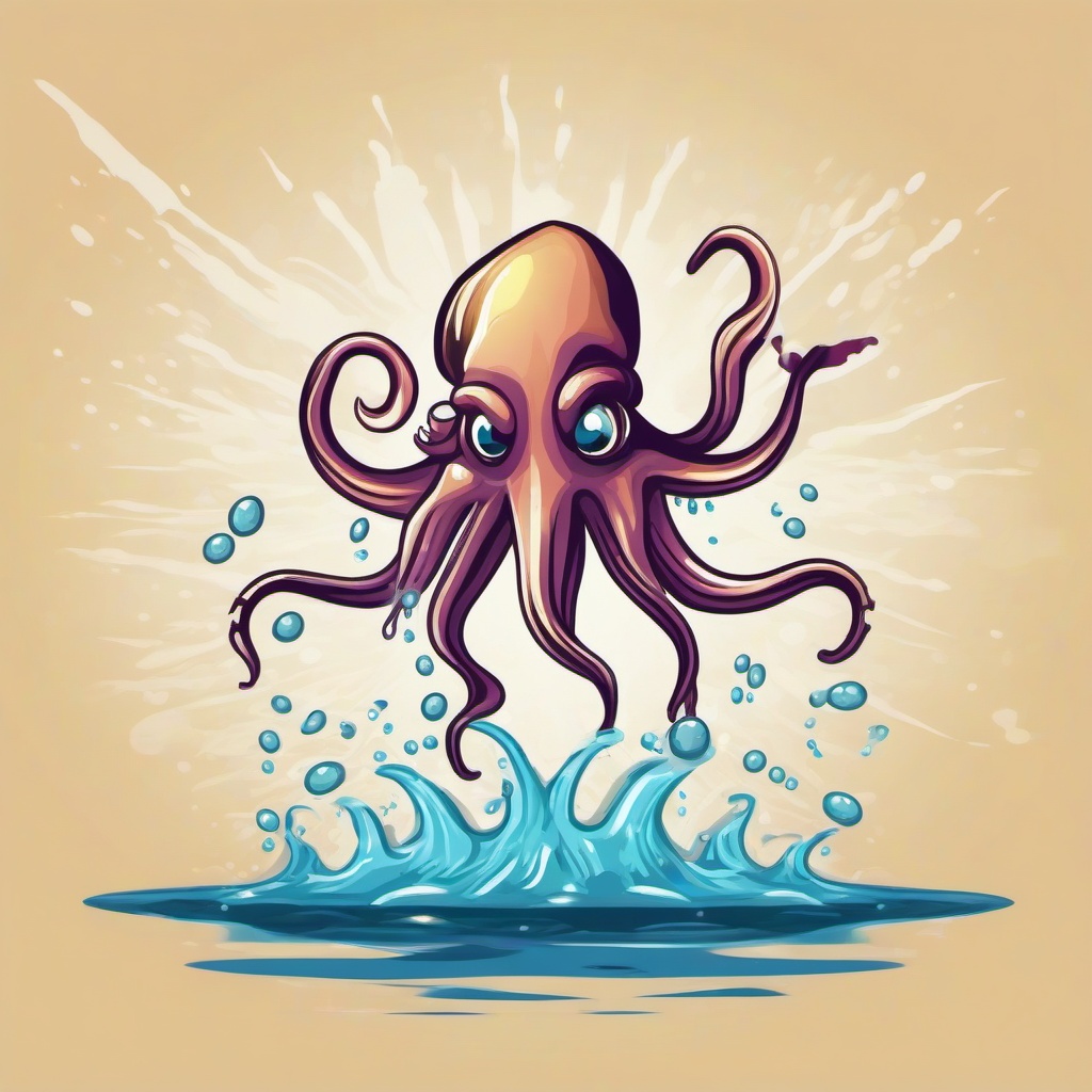 Squid jumping out of water  , vector illustration, clipart