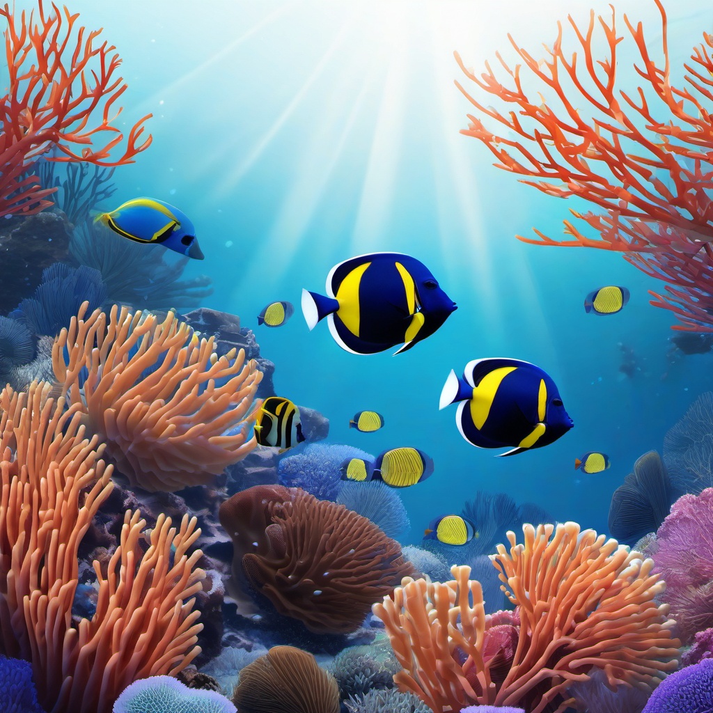 Surgeonfish Clipart - Surgeonfish grazing on coral polyps , minimal, 2d