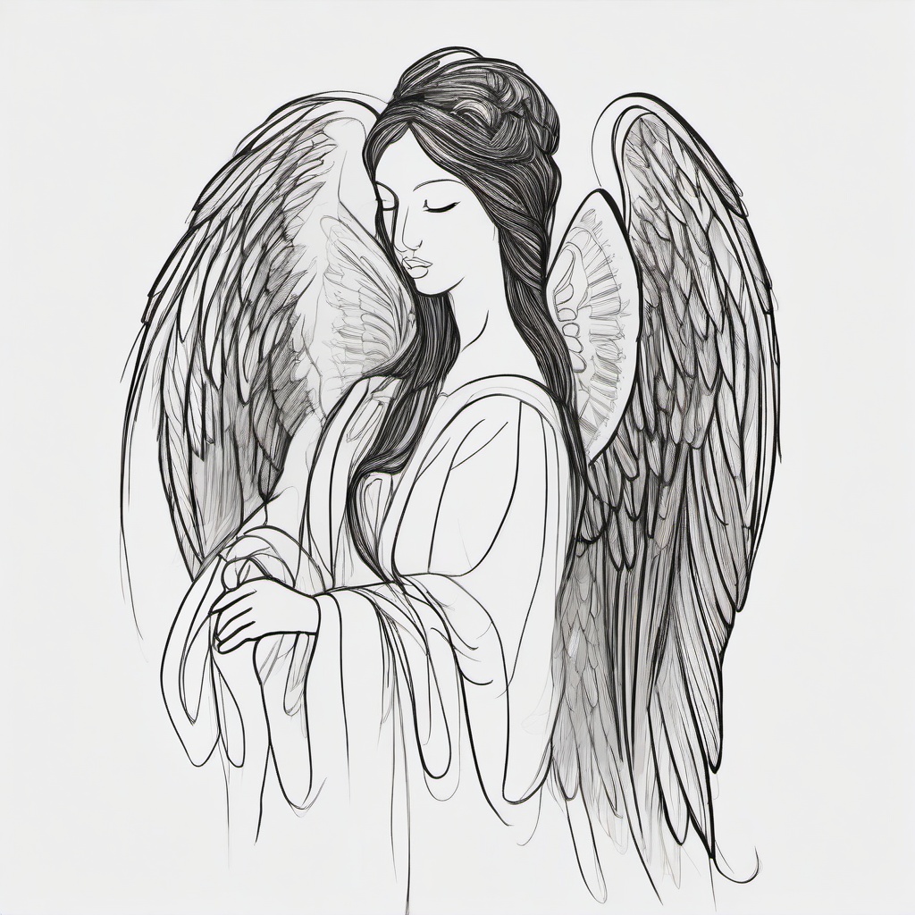 drawing of a guardian angel  minimal rough sketch scribbles,doodles,black and white