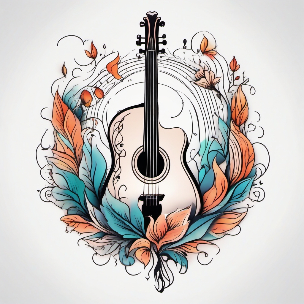 Dream Tattoo Harmonies - Blend harmonious elements into a dreamy and musical tattoo.  outline color tattoo,minimal,white background