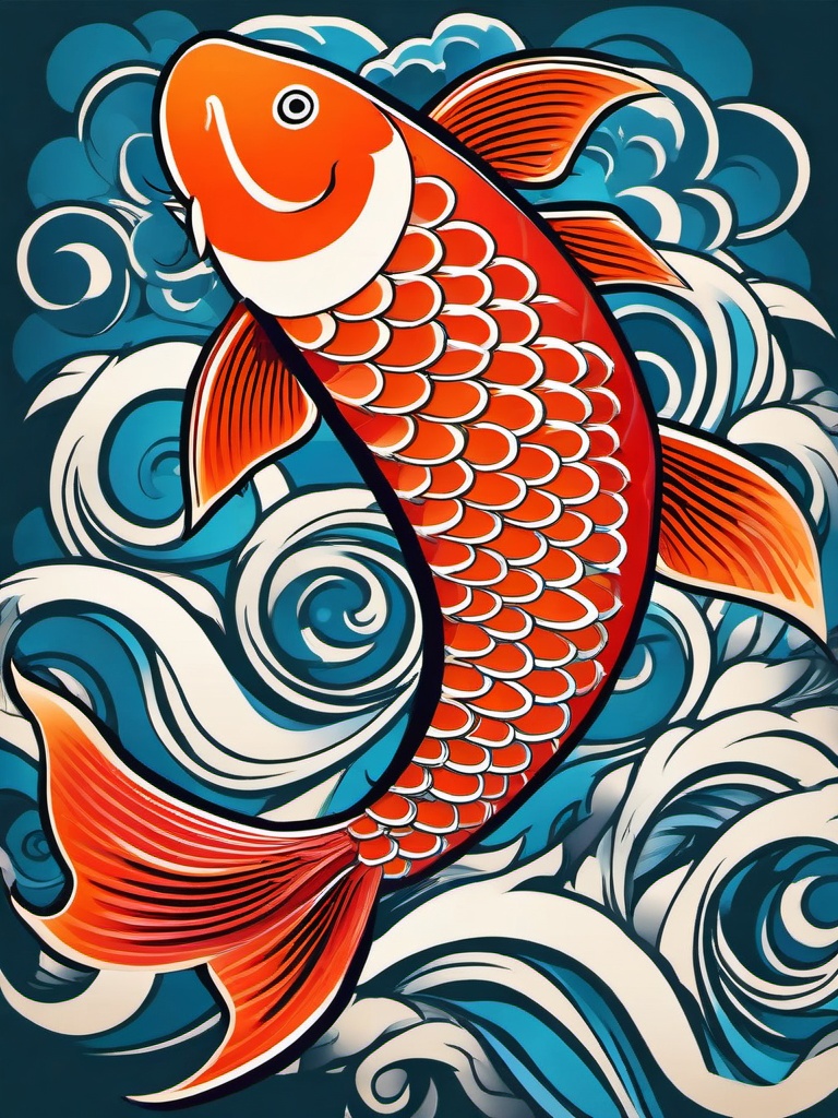 Koi Carp Fish Tattoo-Elegant and vibrant tattoo featuring a Koi carp fish, symbolizing perseverance, strength, and good luck.  simple color vector tattoo