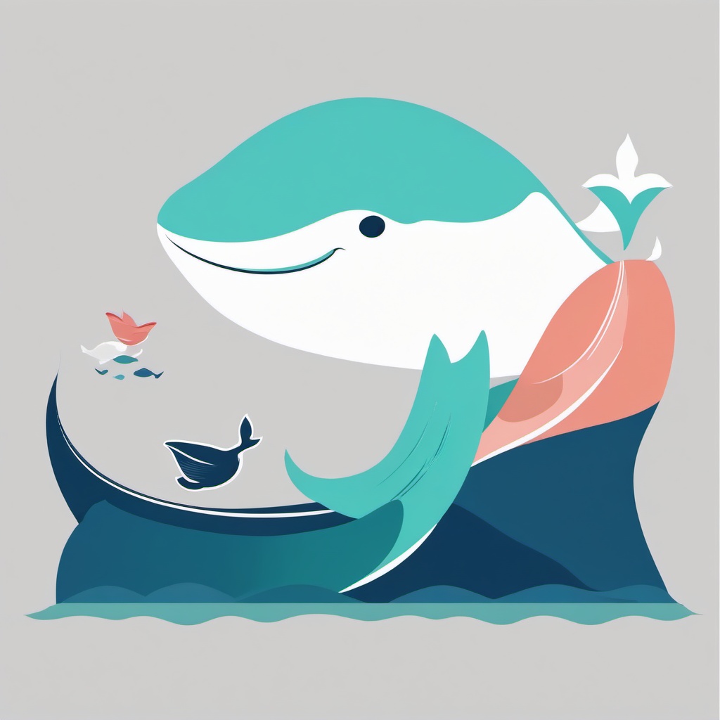 Whale clipart - whale accompanied by a mermaid in the sea  color,minimalist,vector clipart