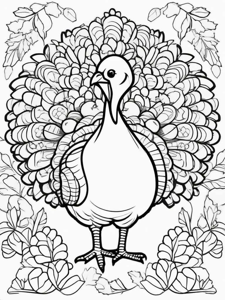 Turkey and Acorns Coloring Pages - Turkey Surrounded by Fall Acorns  minimal black outline printable sheet, coloring page