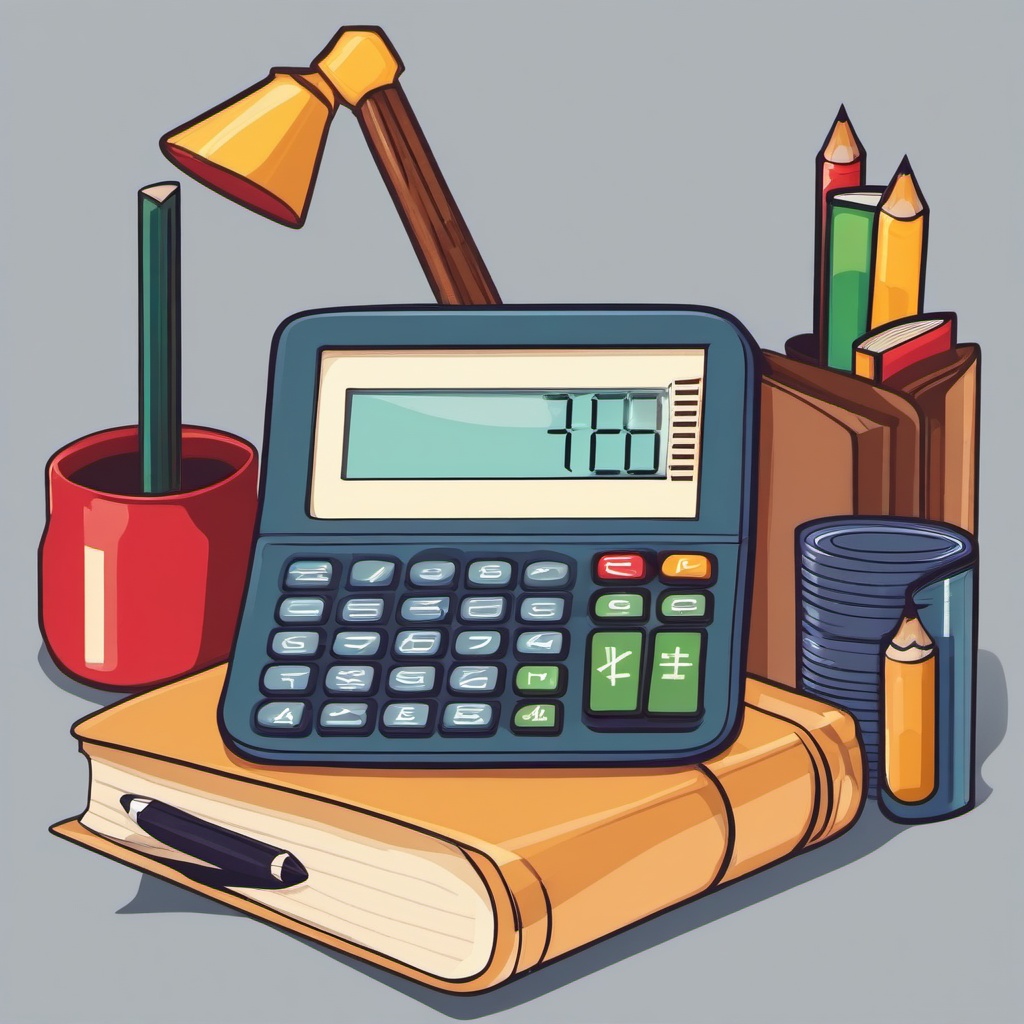 Math clipart - calculator and math books on a desk  