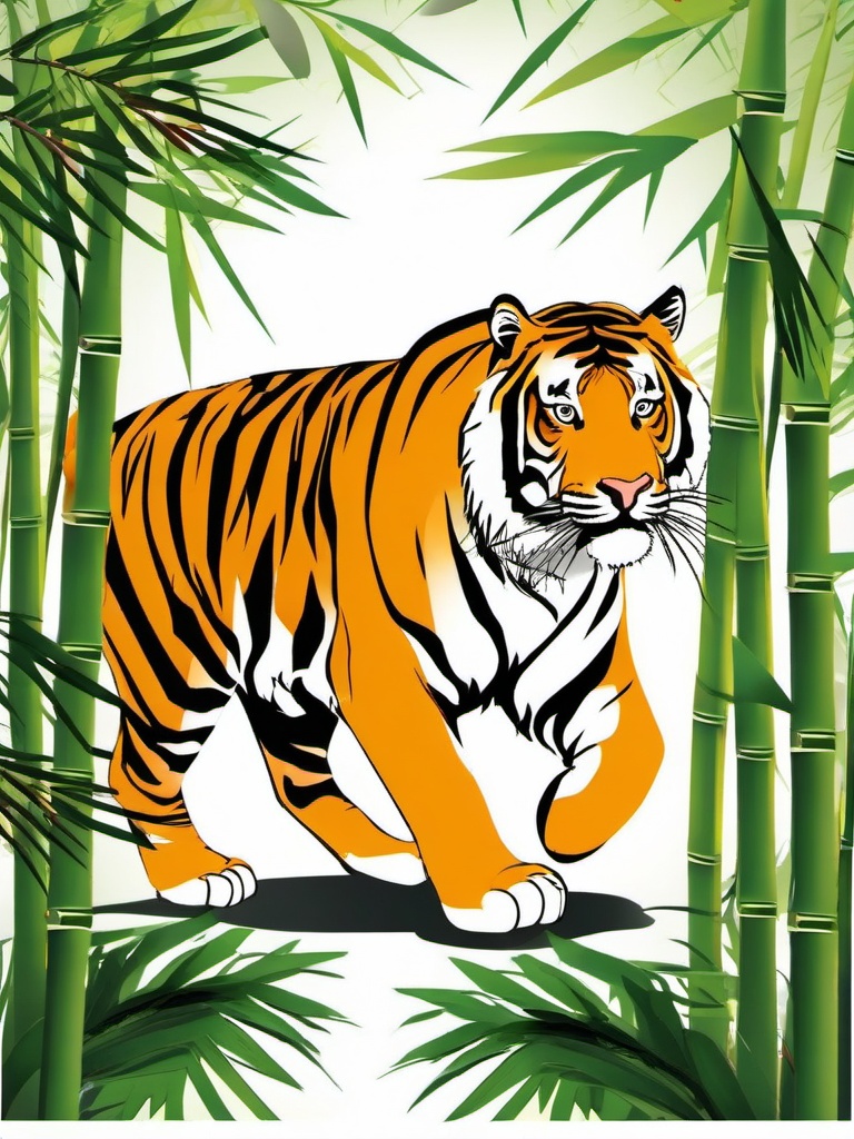 Tiger clipart - tiger walking through a bamboo forest  