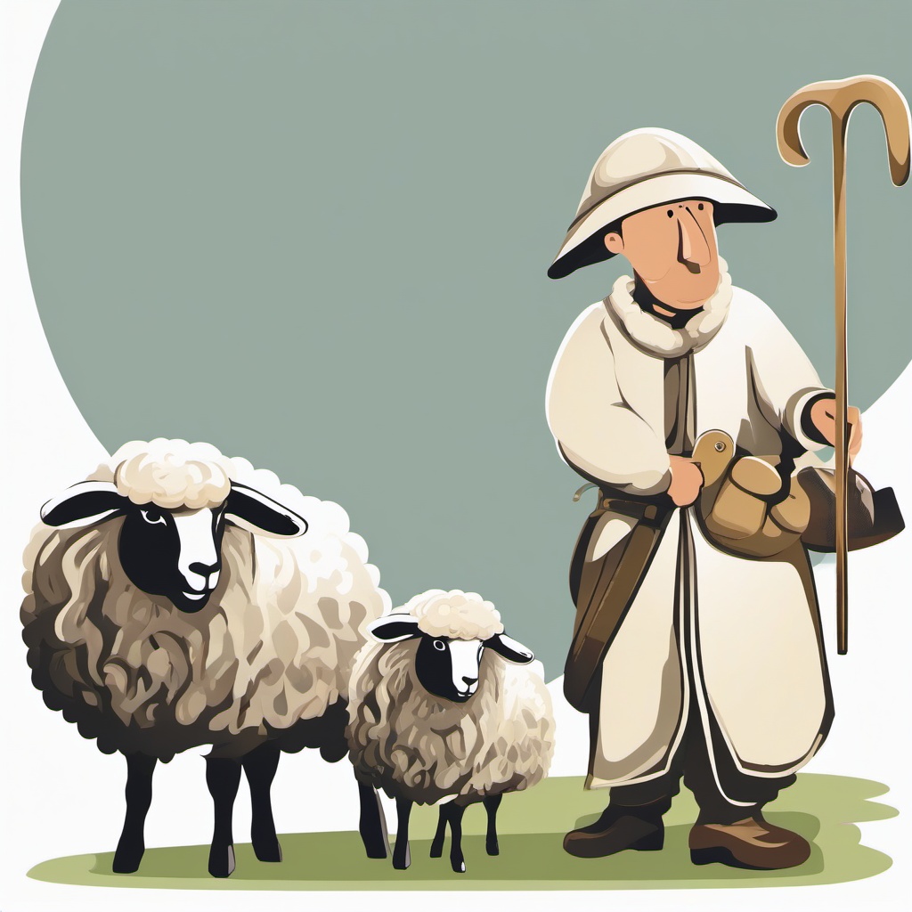 Sheep clipart - sheep with a shepherd in the background  