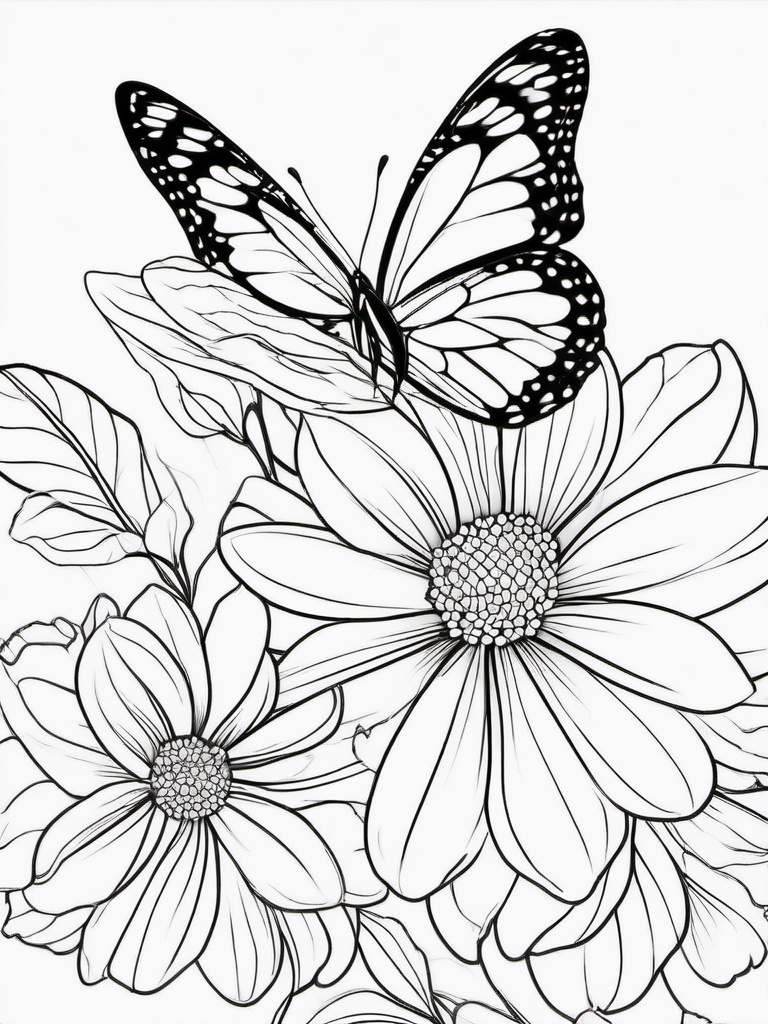 Butterfly on a Flower Coloring Pages - Delicate Butterfly Resting on Petals  minimal black outline printable sheet, coloring page