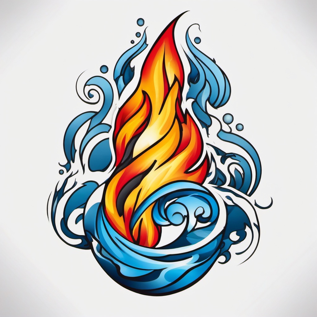 fire and water tattoo simple  simple color tattoo,white background