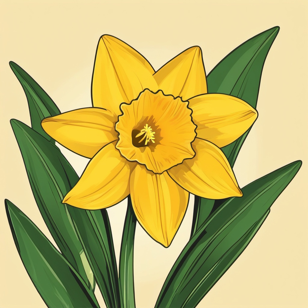 Daffodil Clip Art - A cheerful yellow daffodil with a trumpet-shaped corona,  color vector clipart, minimal style