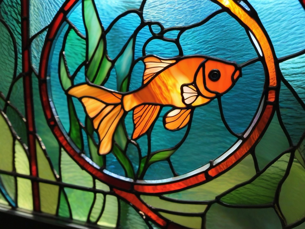 Stained Glass Goldfish - Bright orange goldfish in bowl  