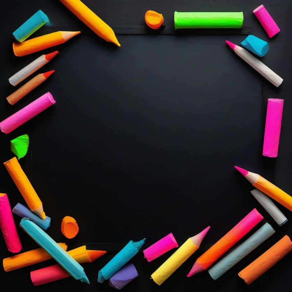 Chalky chalkboard with neon colors top view, photo realistic background, hyper detail, high resolution