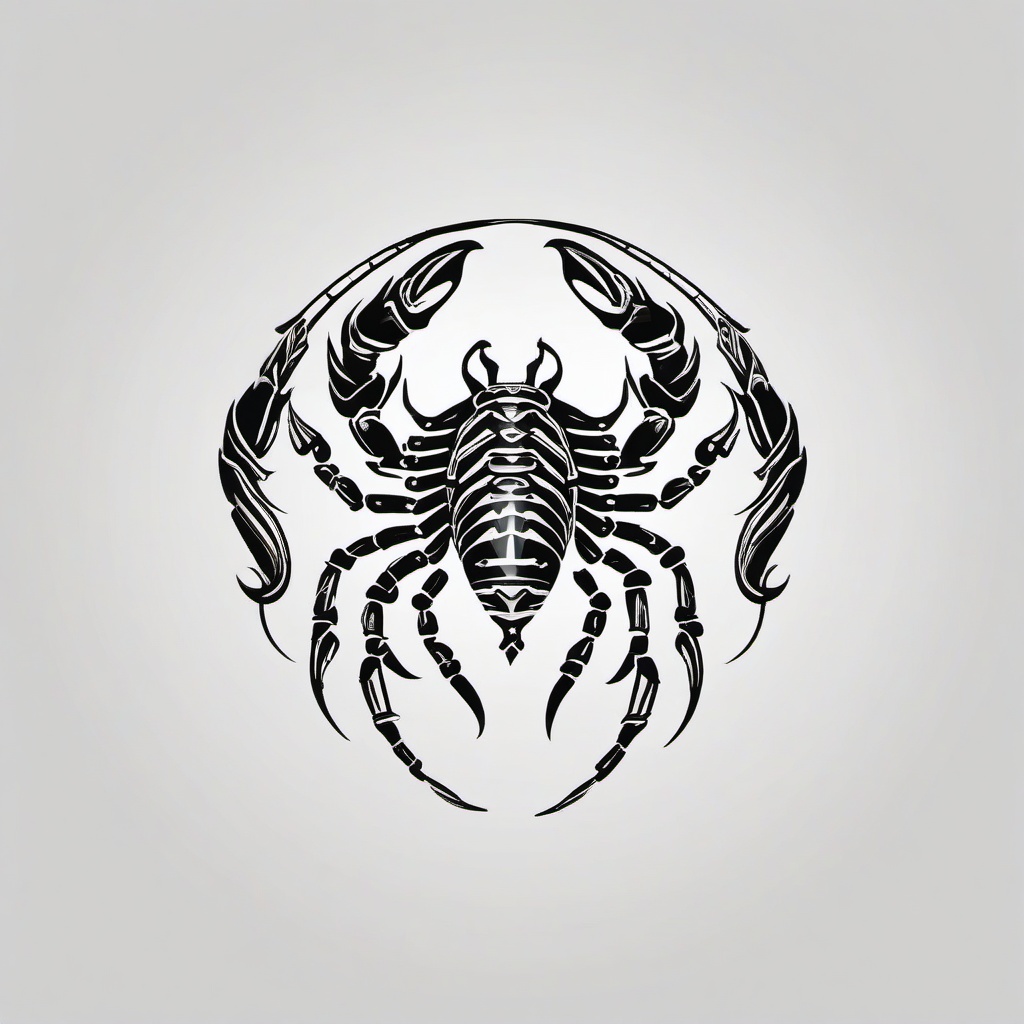 Scorpio Zodiac Sign Tattoo - Showcase your allegiance to the Scorpio zodiac sign with a bold and distinctive tattoo.  simple vector color tattoo,minimal,white background