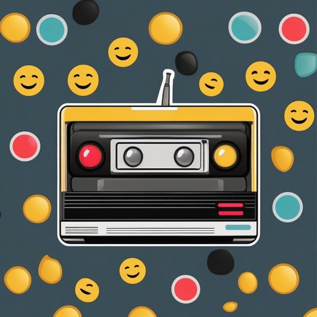 VHS Tape and Remote Control Emoji Sticker - Retro entertainment control, , sticker vector art, minimalist design