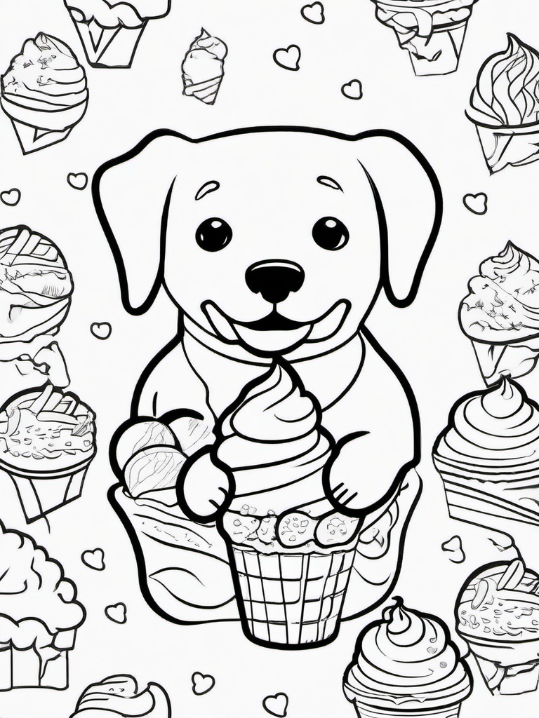 Dog with Ice Cream Coloring Pages - Sweet Treat for a Happy Pup  minimal black outline printable sheet, coloring page