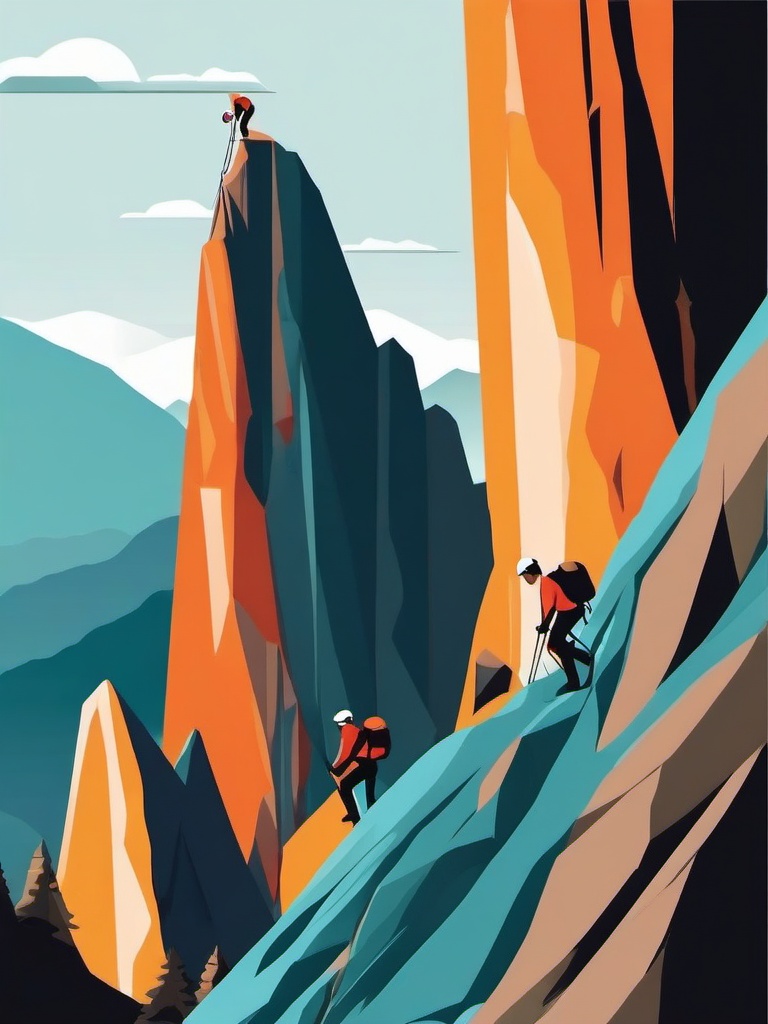 Mountain Climbing Adventure Clipart - Climbers scaling a challenging mountain.  color vector clipart, minimal style